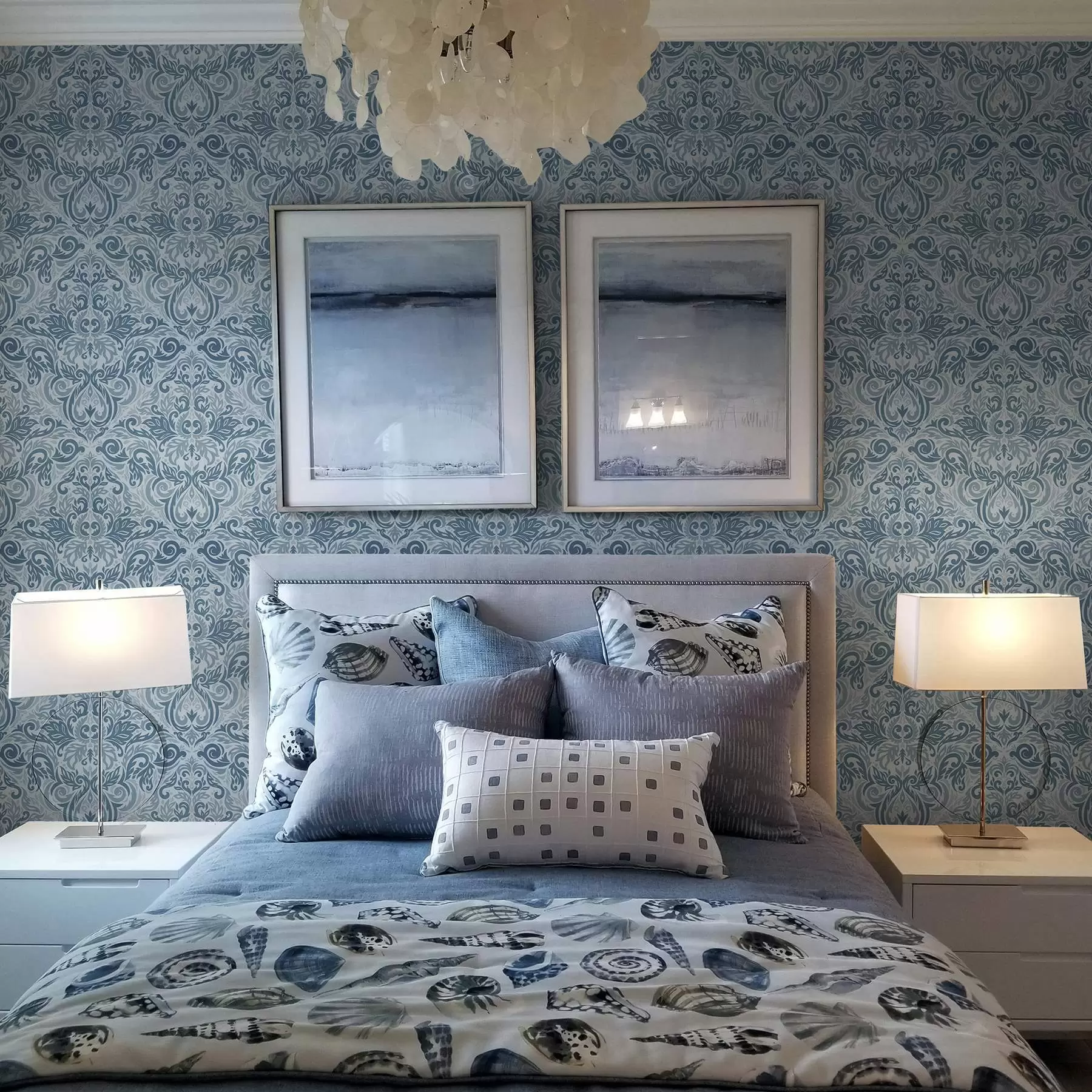 Fototapete Klassischer Damast, tiefblau auf hellblau a00826