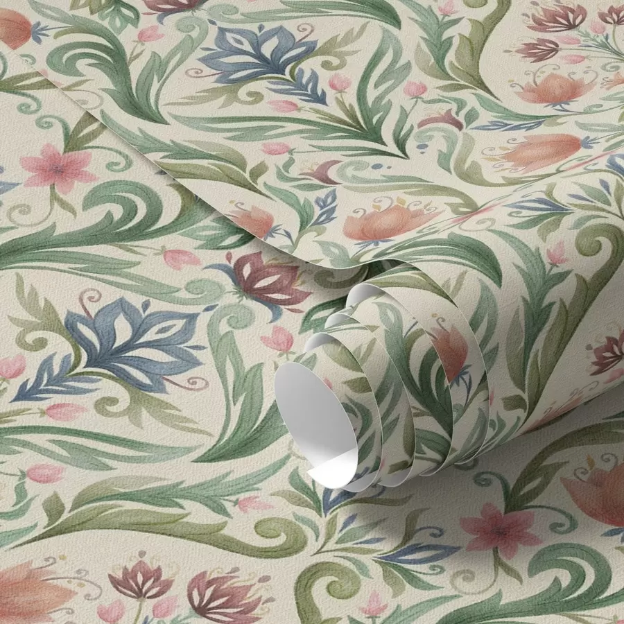 Fototapete Symmetrisches Blumenornament, Terrakotta und Grün a00827