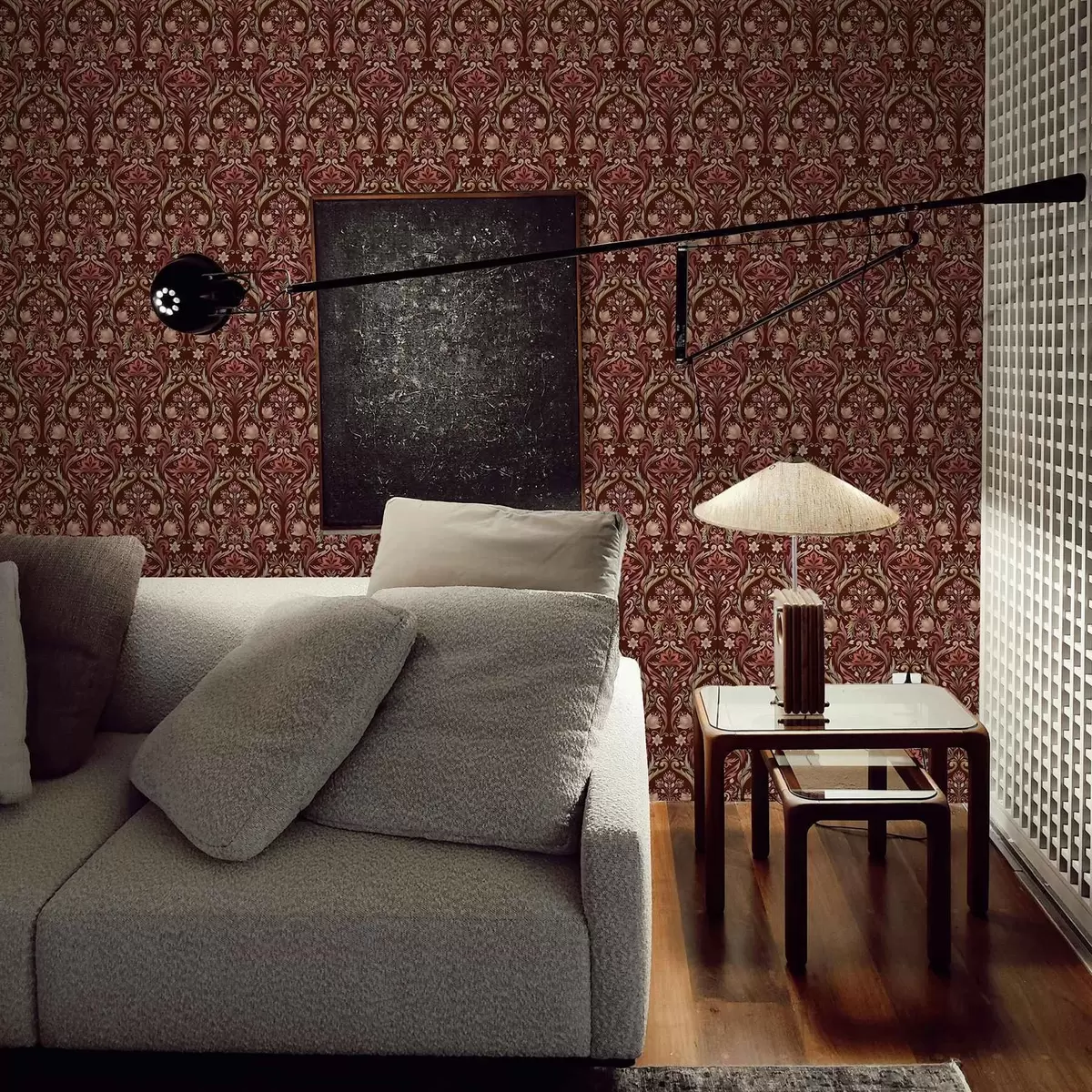 Fototapete Tulpenornament, satter burgunderroter Hintergrund a00827v2