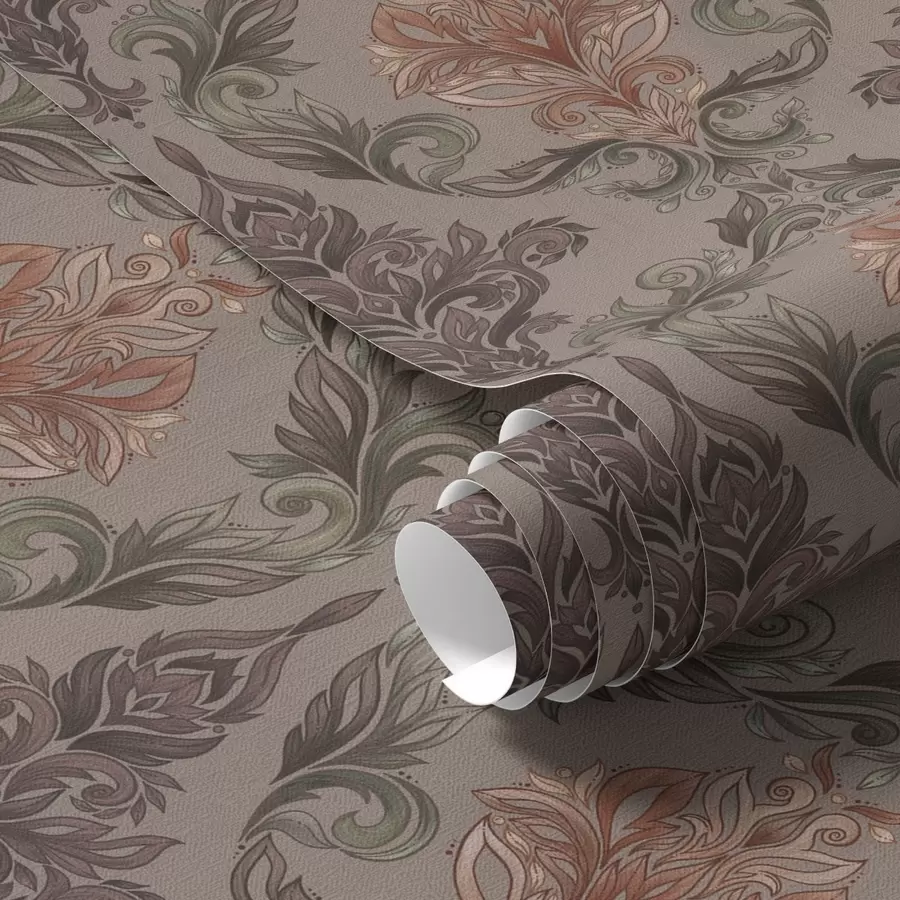 Fototapete Damast in Braun-Terrakotta-Farben, warmer grauer Hintergrund a00828v2