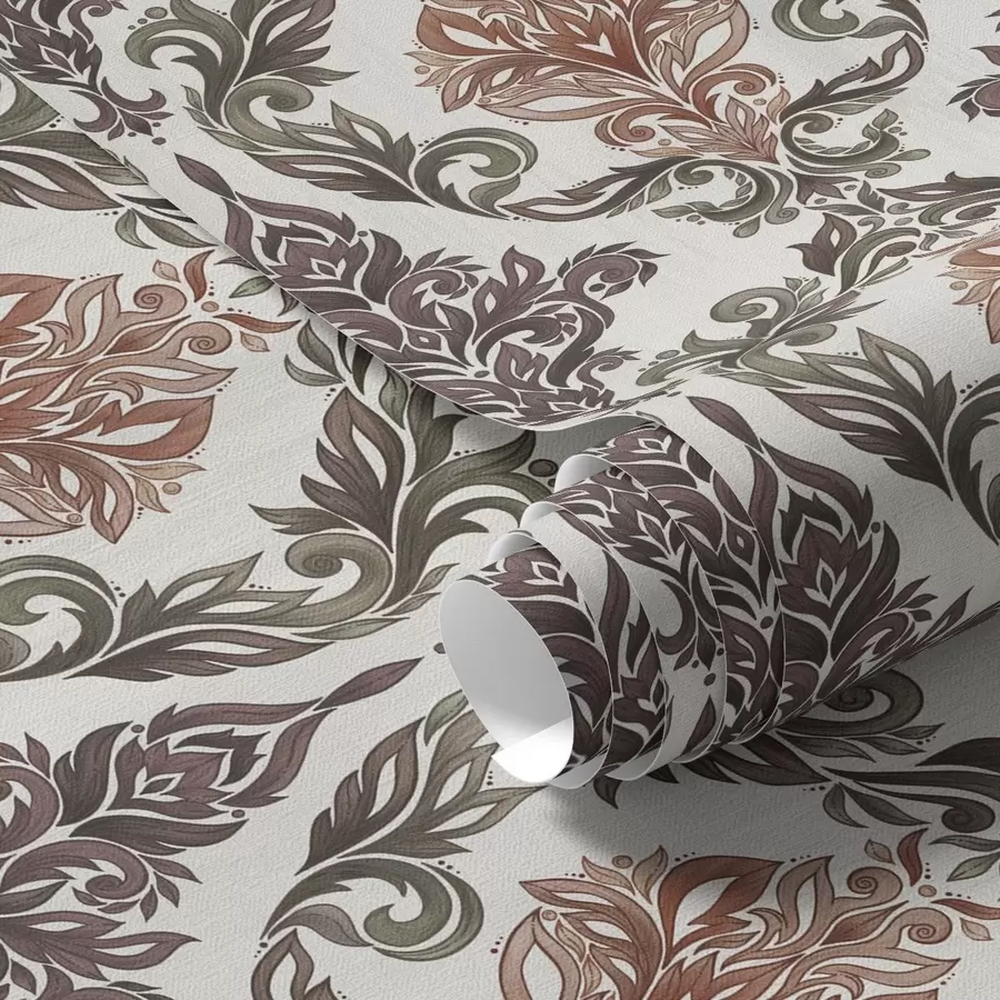 Fototapete Damast mit kupferbraunen Akzenten auf hellem Grund a00828v4