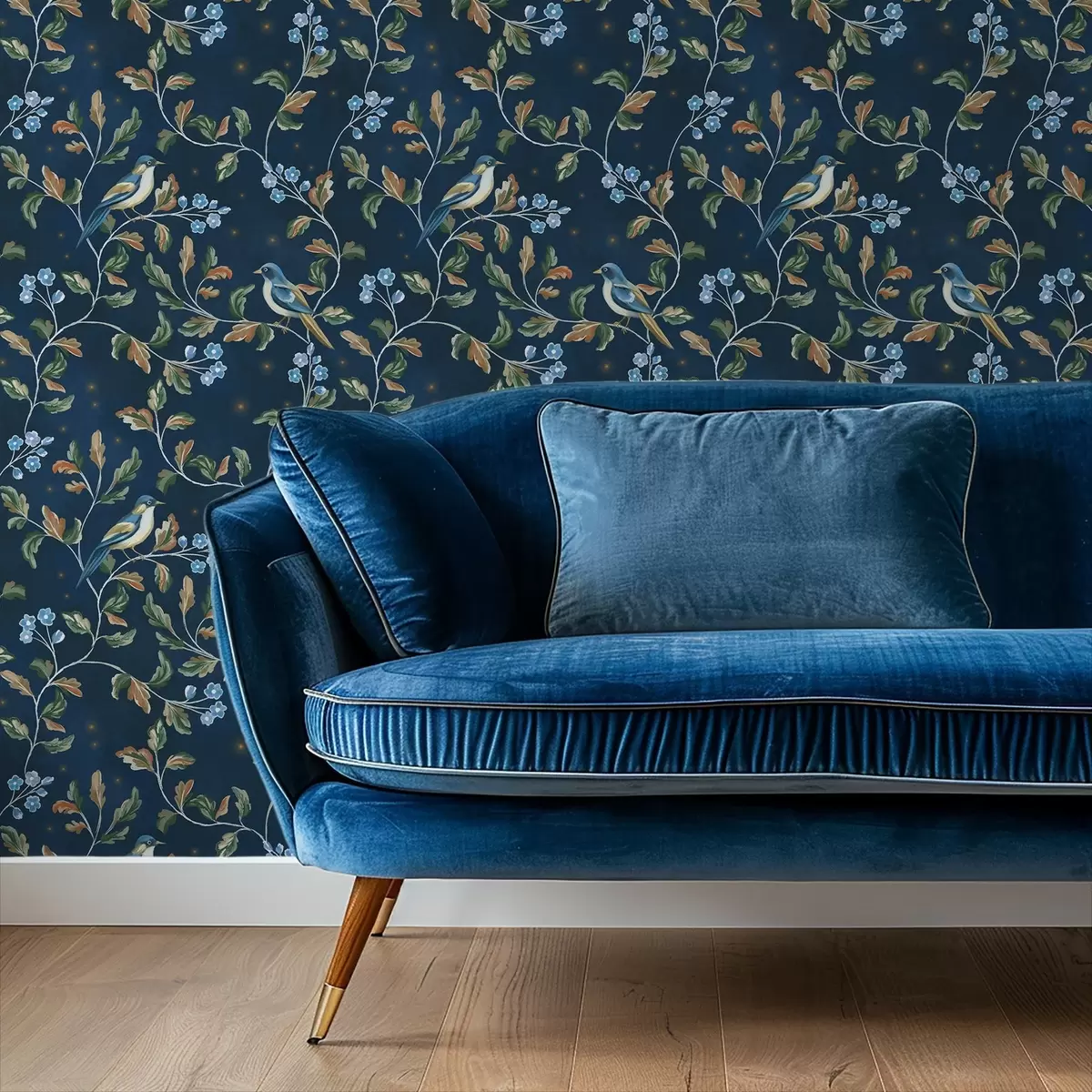 Fototapete Titten auf Ästen, nachtblauer Hintergrund mit Funken a00858