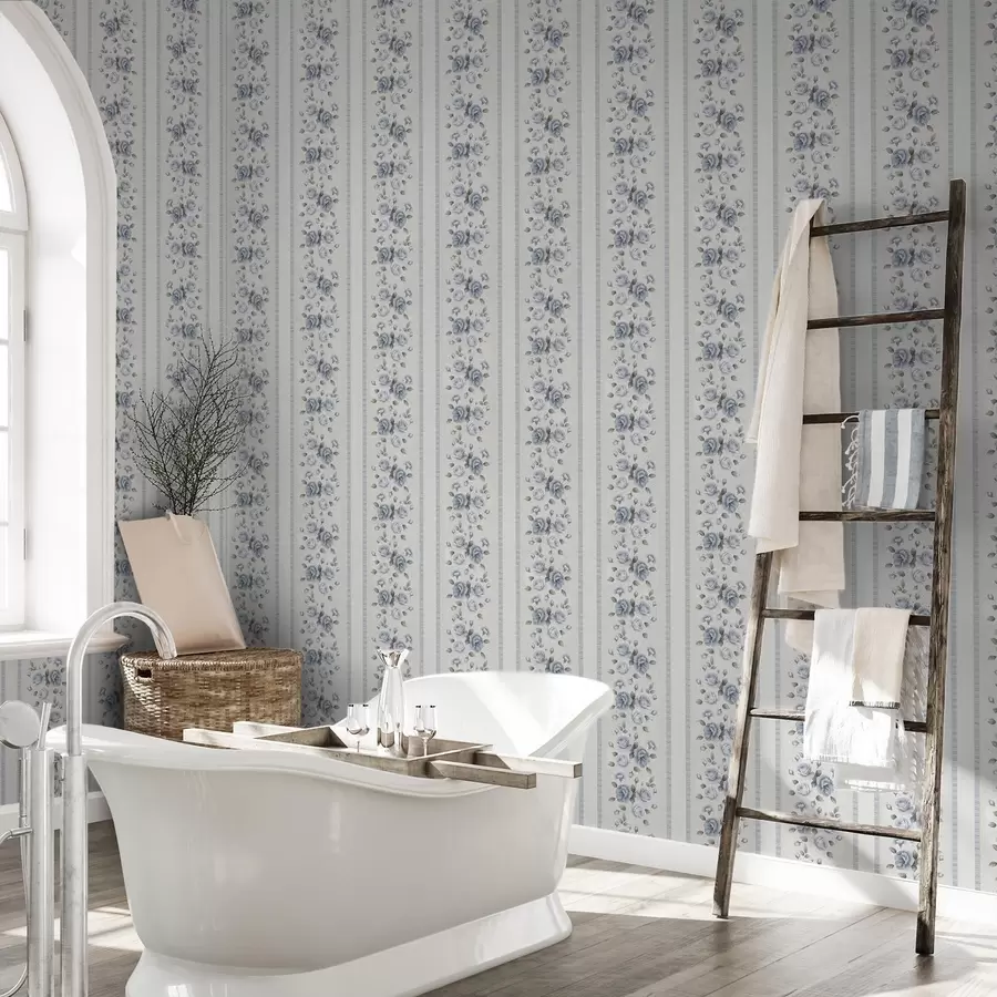 Fototapete Blaue Rosen in vertikalen Streifen auf hellem Hintergrund a00860