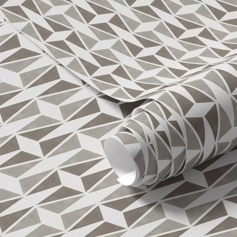 Fototapete Taupe- und weißes Diamantmuster, Mid-Century-Flair a00905