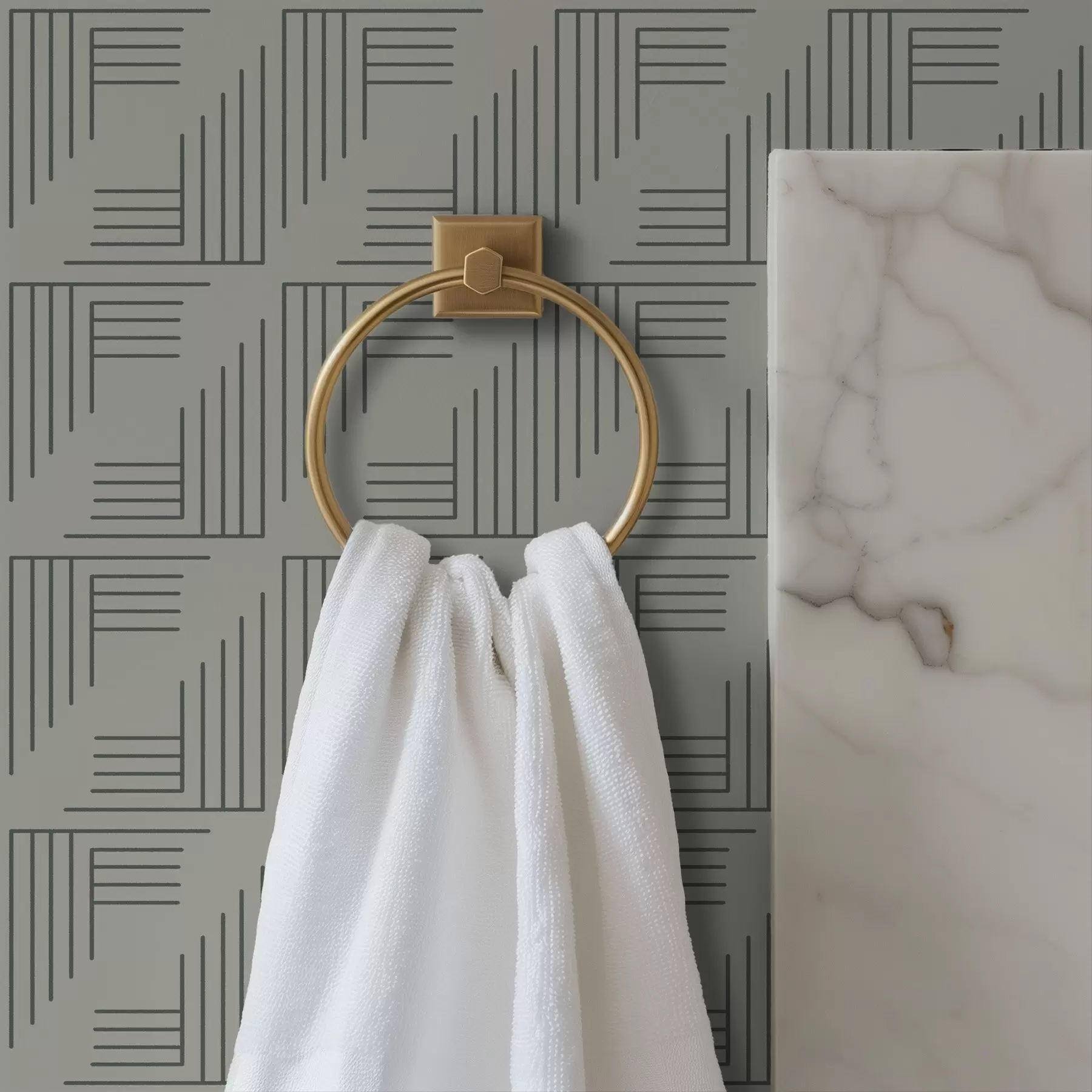 Fototapete Lineare Eckblöcke, die Quadrate auf warmem Grau bilden a00907