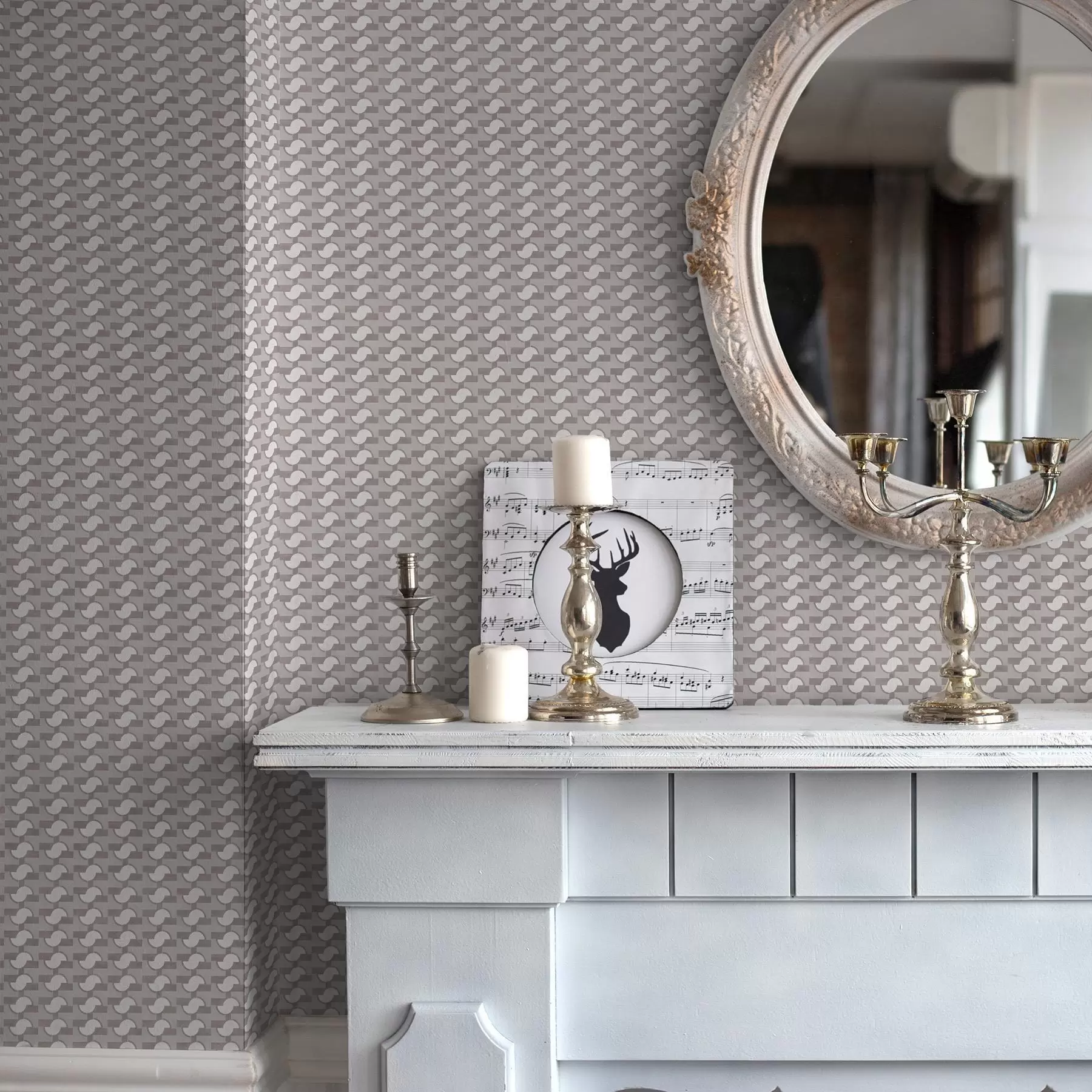 Fototapete Mauvefarbene modulare Fliesen mit verbundenen Halbkreisen a00915