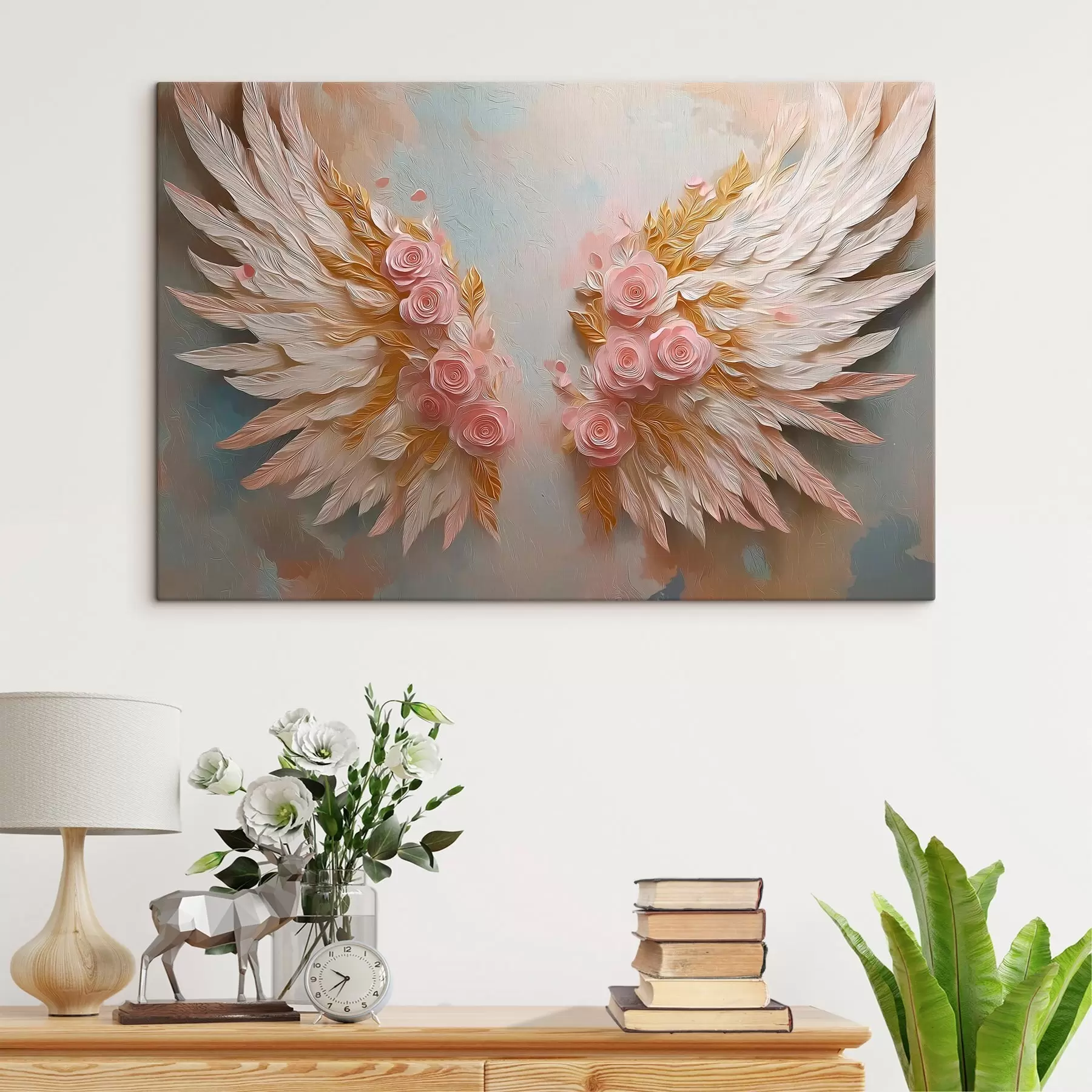 Fototapete Flügel in den Farben Gelb und Rosa s46551