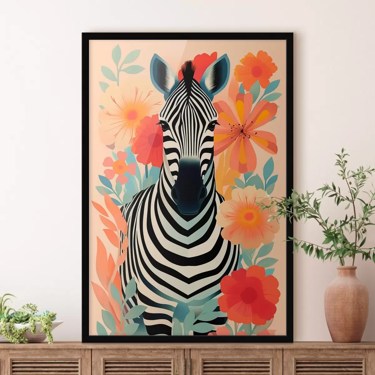 Poster Zebra zwischen Blumen f46457