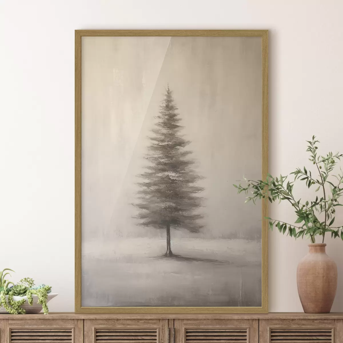 Poster Monochrome Tanne. Minimalistische Winterlandschaft f46465