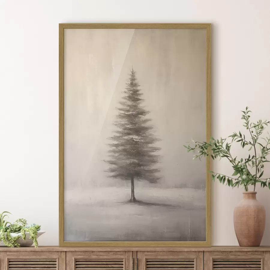 Fototapete Monochrome Tanne. Minimalistische Winterlandschaft f46465