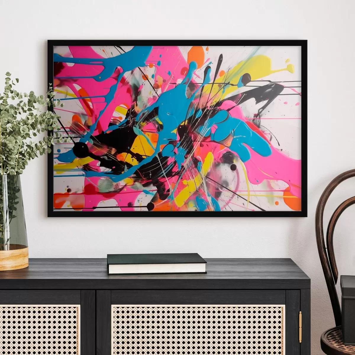 Poster Leuchtender Farbspritzer. Tropfender abstrakter Stil f46478