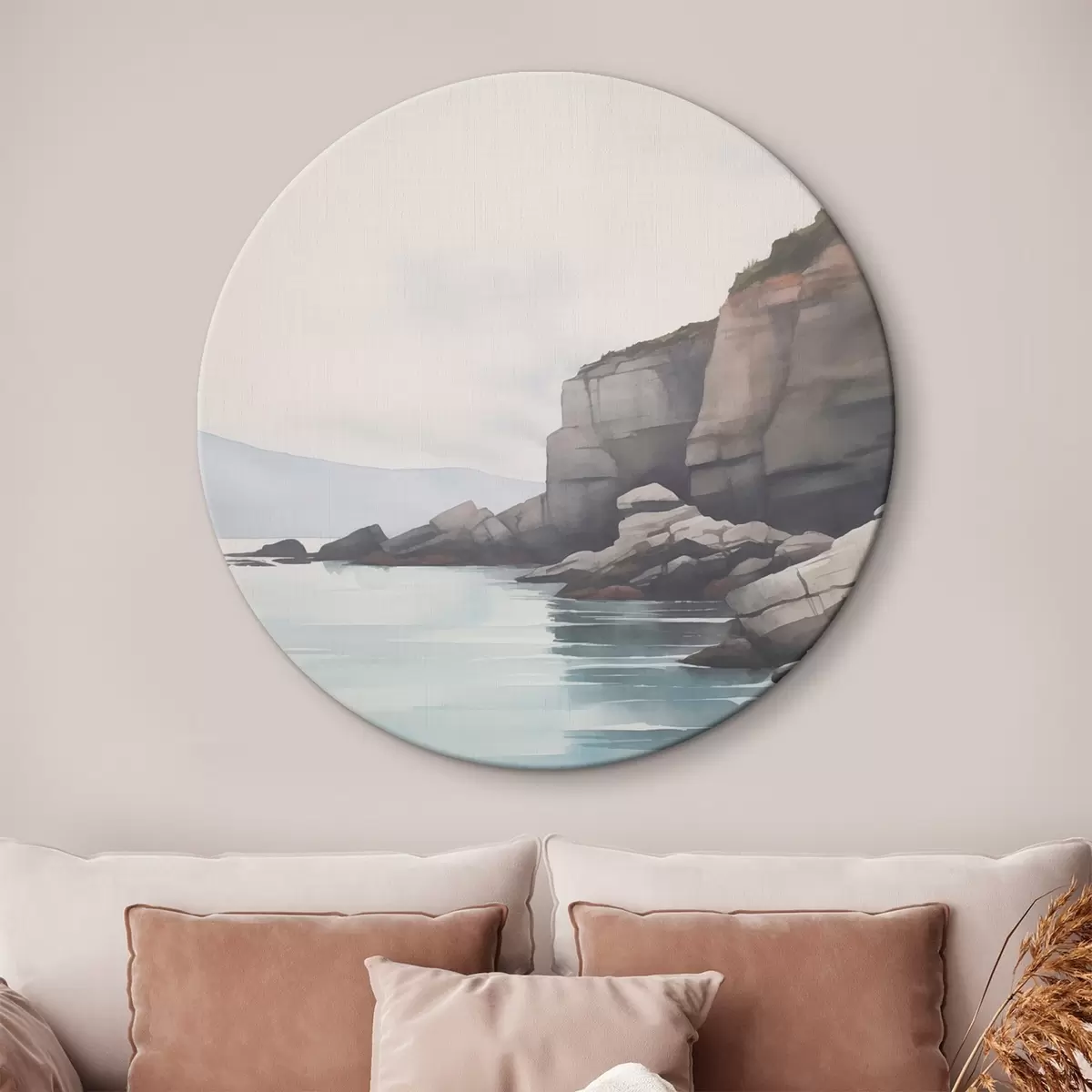 Runde Wandbilder Felsige Küste im Nebel r46464