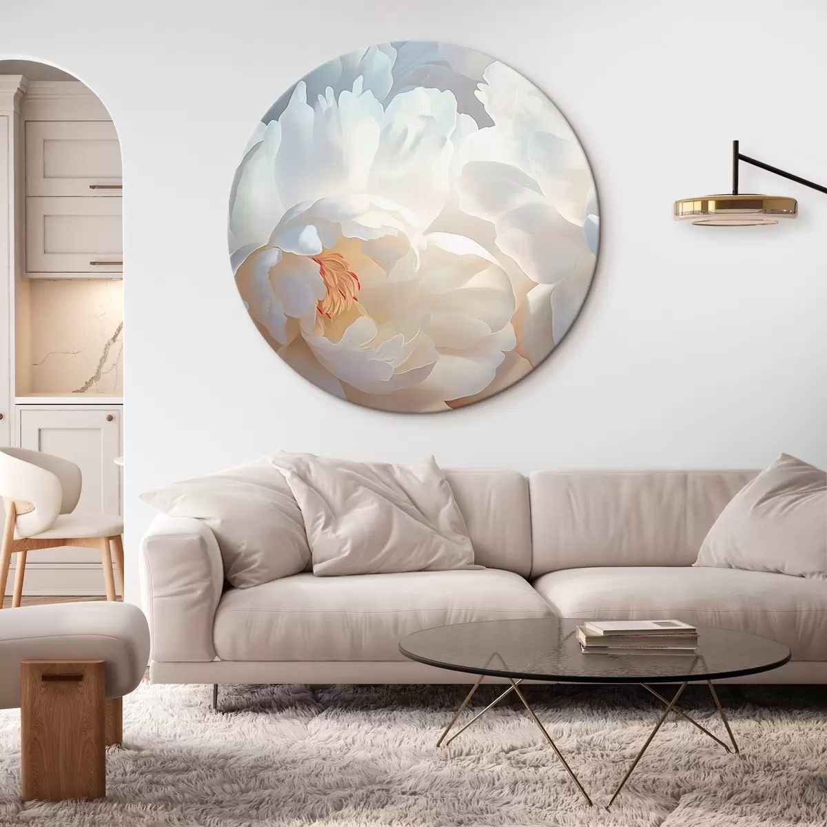 Runde Wandbilder Große weiße Pfingstrosen r46560