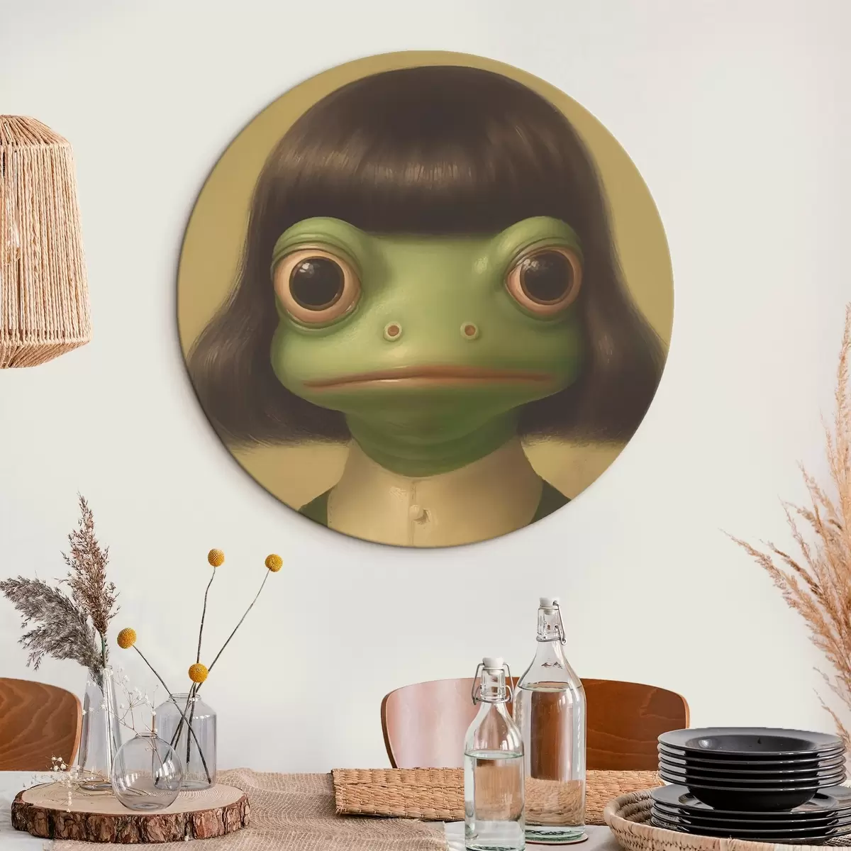 Runde Wandbilder Mädchenfrosch im Vintage-Stil r46458