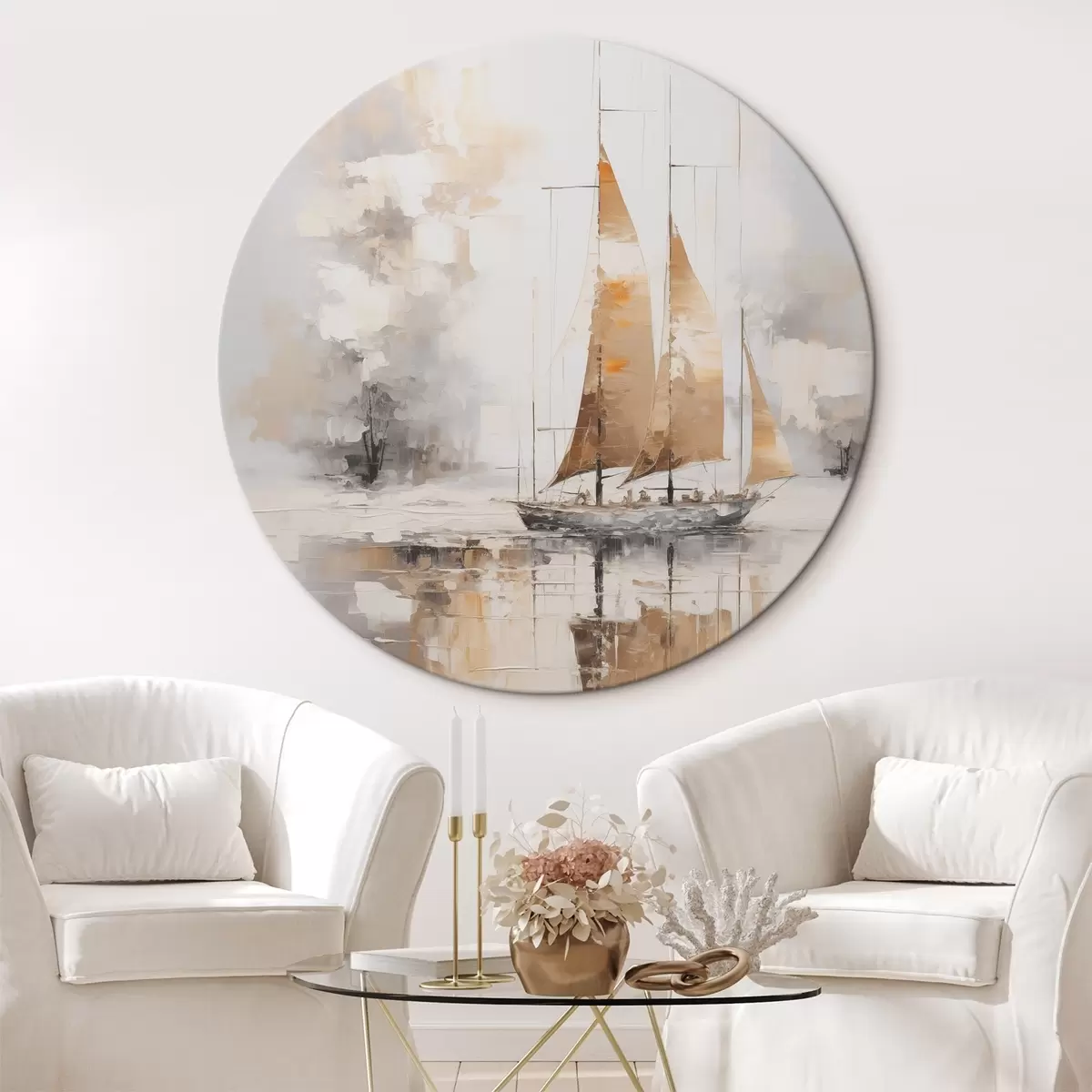 Runde Wandbilder Segelboot-Imitationsgemälde r46565