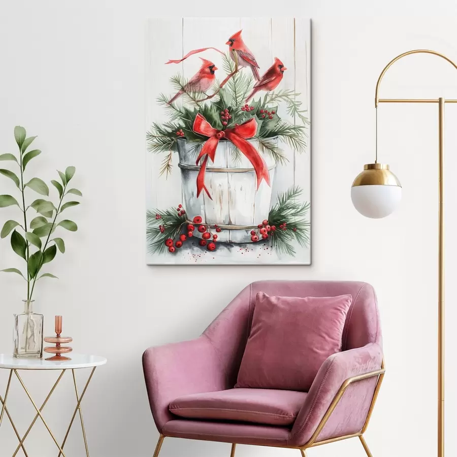 Fototapete Vögel auf einem Weihnachtstopf s46607