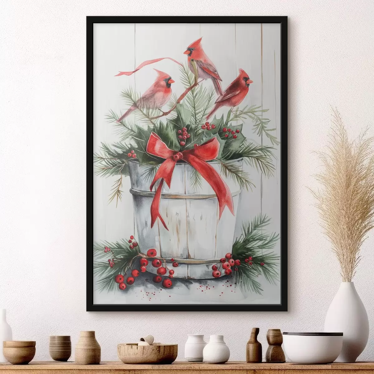 Poster Vögel auf einem Weihnachtstopf f46607