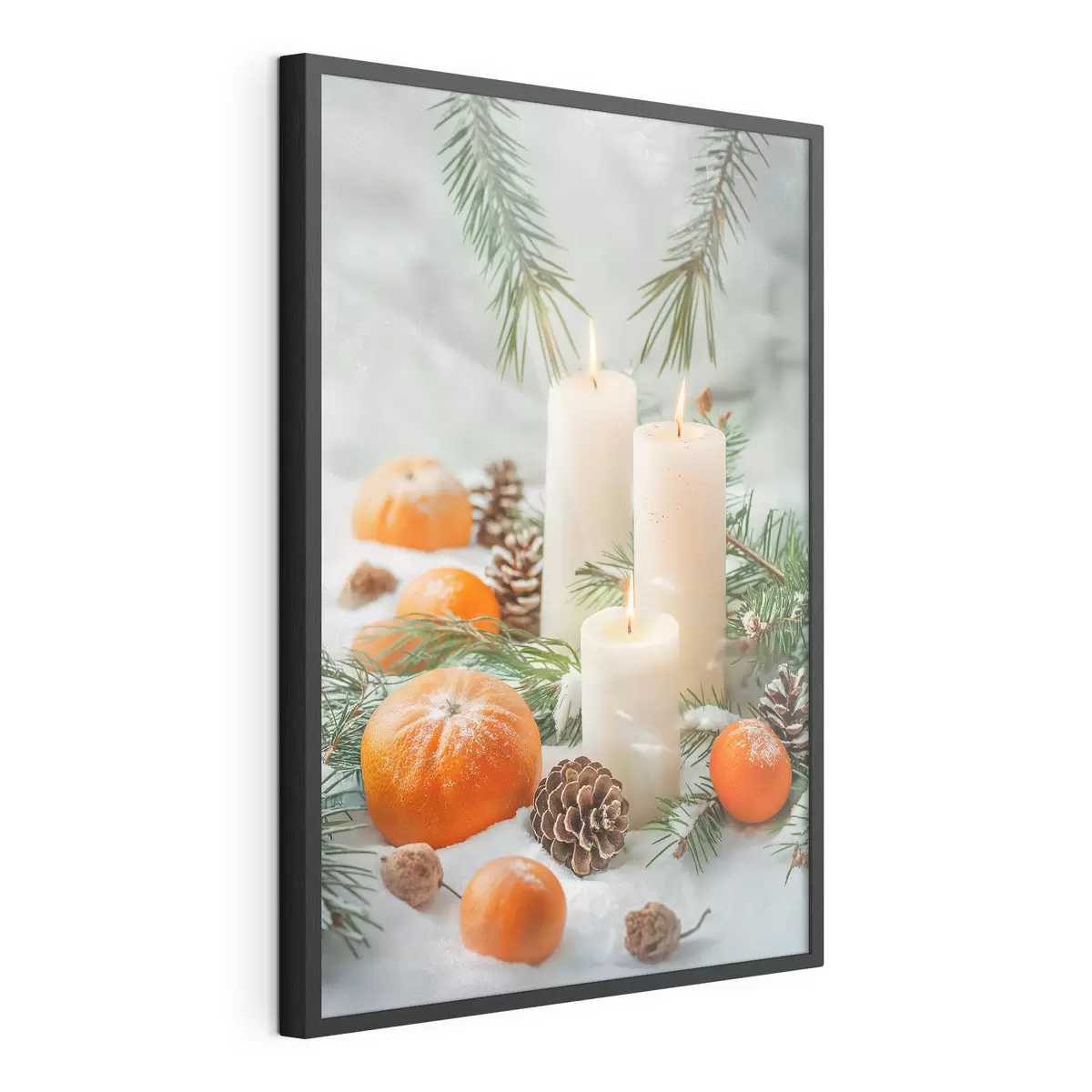 Poster Kerzen, Mandarinen und Tannenzapfen f46615