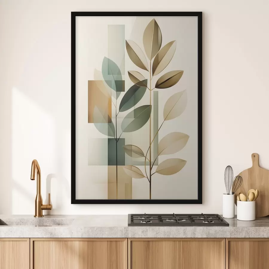 Fototapete Geometrische Abstraktion mit Blättern f46581