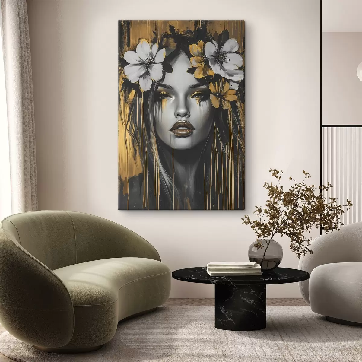 Fototapete Abstraktes Porträt einer Frau mit Blumen s46454