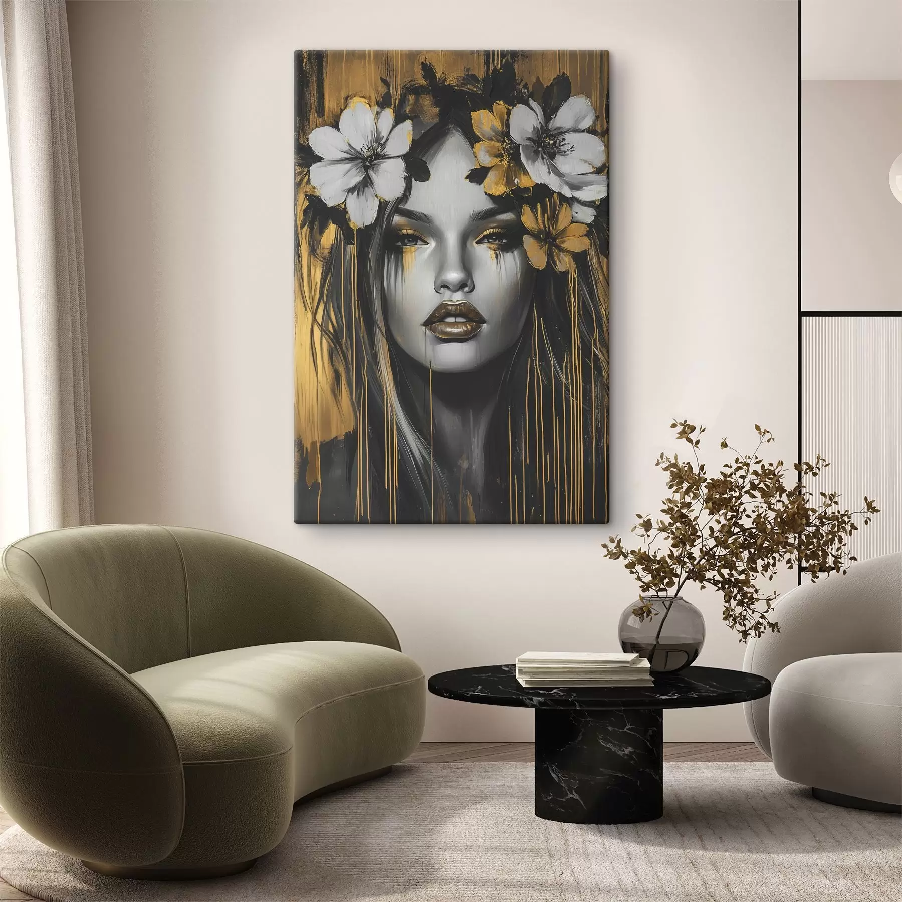 Fototapete Abstraktes Porträt einer Frau mit Blumen s46454