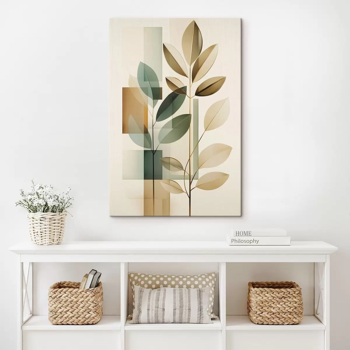 Fototapete Geometrische Abstraktion mit Blättern s46581