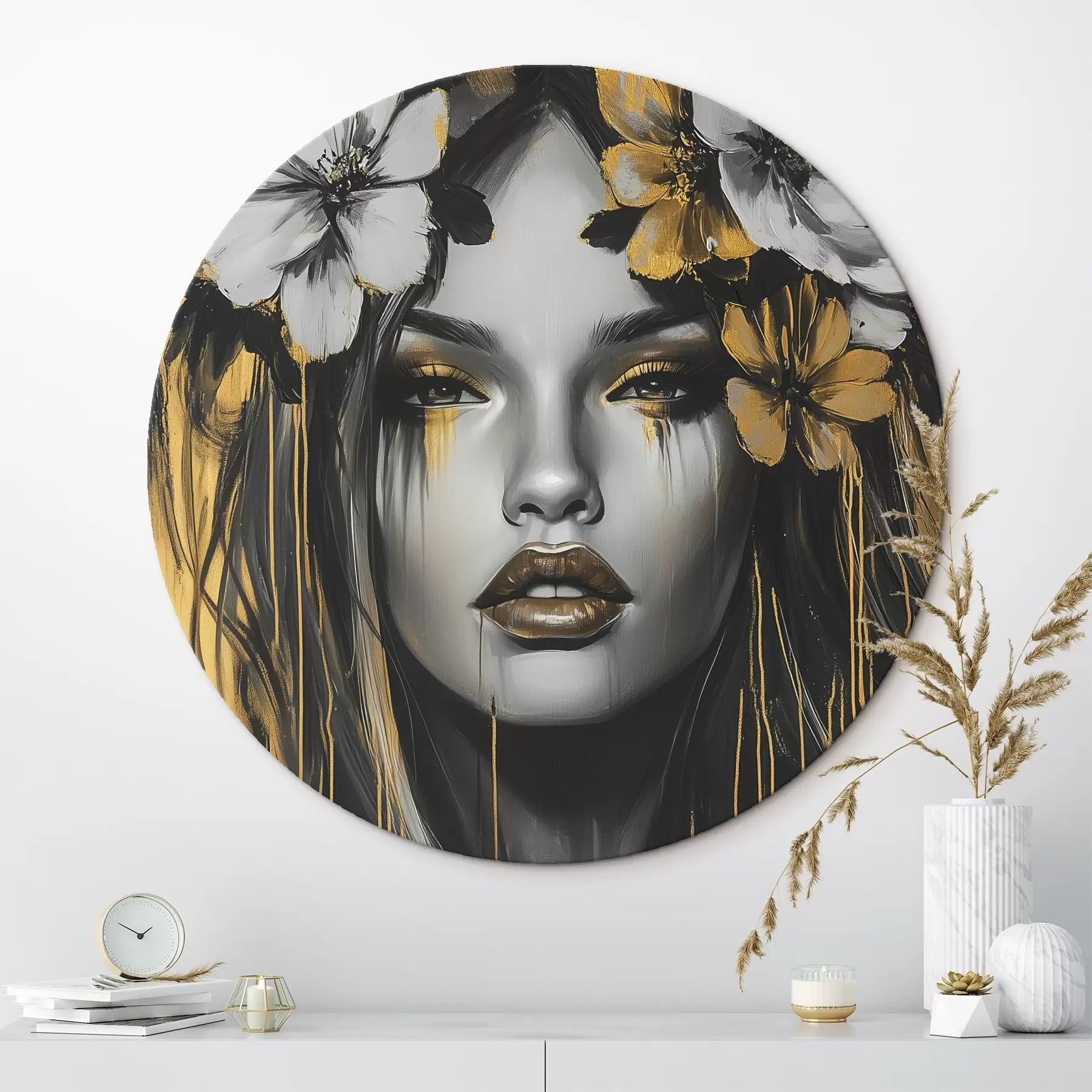 Fototapete Abstraktes Porträt einer Frau mit Blumen r46454