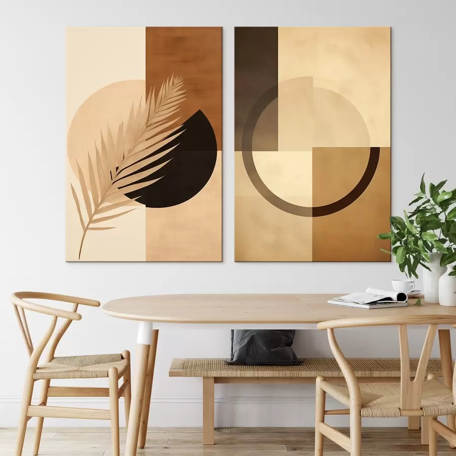 Fototapete Terrakotta und beige Geometrie mit Palmblattmotiv m00968