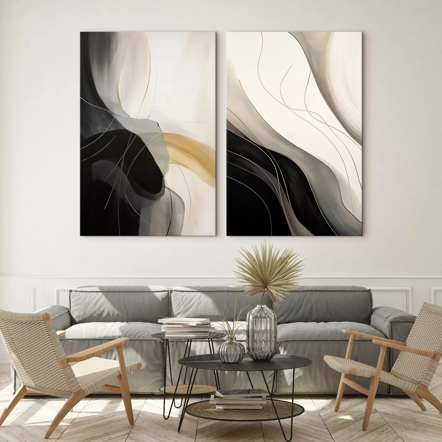 Fototapete Monochrome Kurven mit feinen Metallfäden m00972