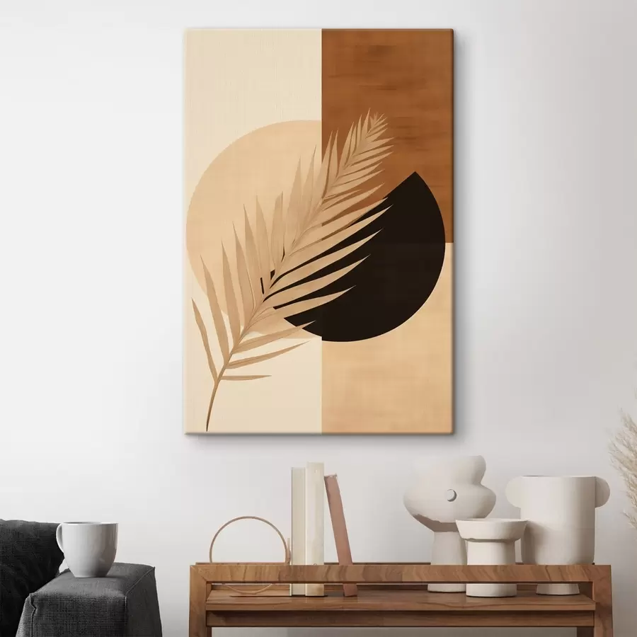 Fototapete Palmwedel über Terrakotta und cremefarbener Geometrie s46490