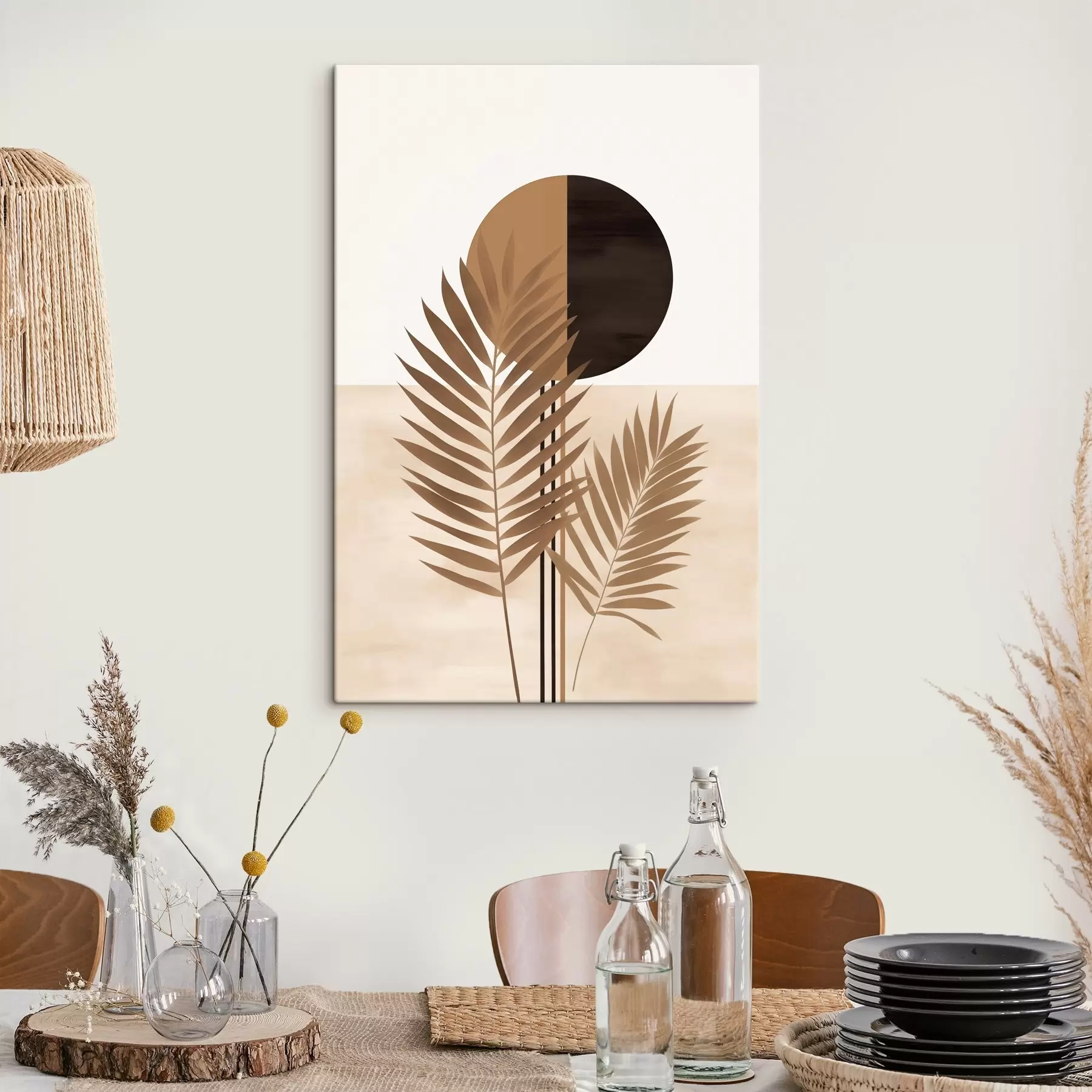 Fototapete Zwei Palmwedel mit geteiltem Sonnenmotiv s46491