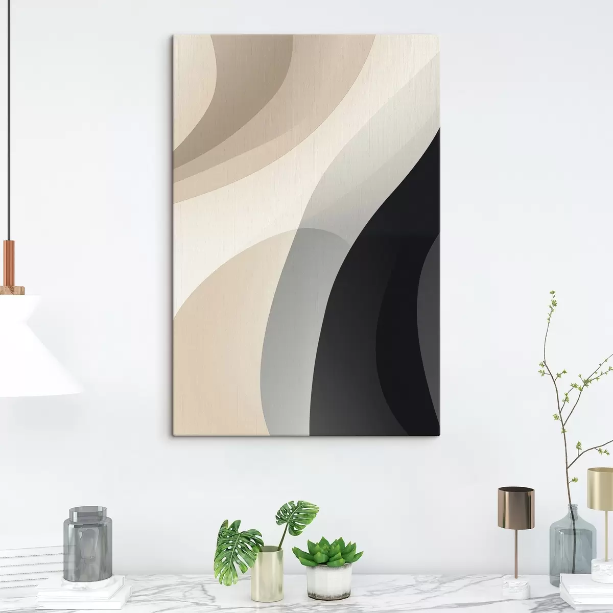 Fototapete Organische Wellenformen in warmem Beige und Anthrazit s46494