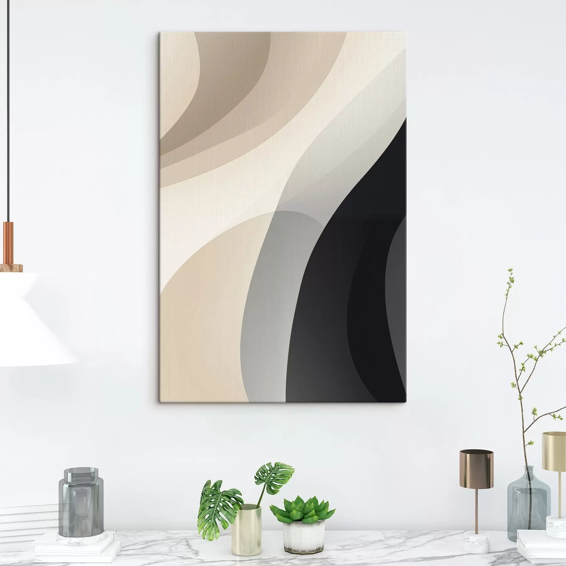 Fototapete Organische Wellenformen in warmem Beige und Anthrazit s46494