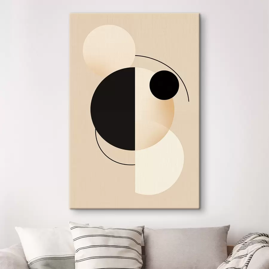 Fototapete Grafische Kreise und Bögen in sanftem Beige und Schwarz s46497