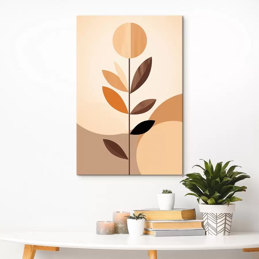 Fototapete Stilisierte Blume mit geometrischen Blättern in warmen Farbtönen s46500