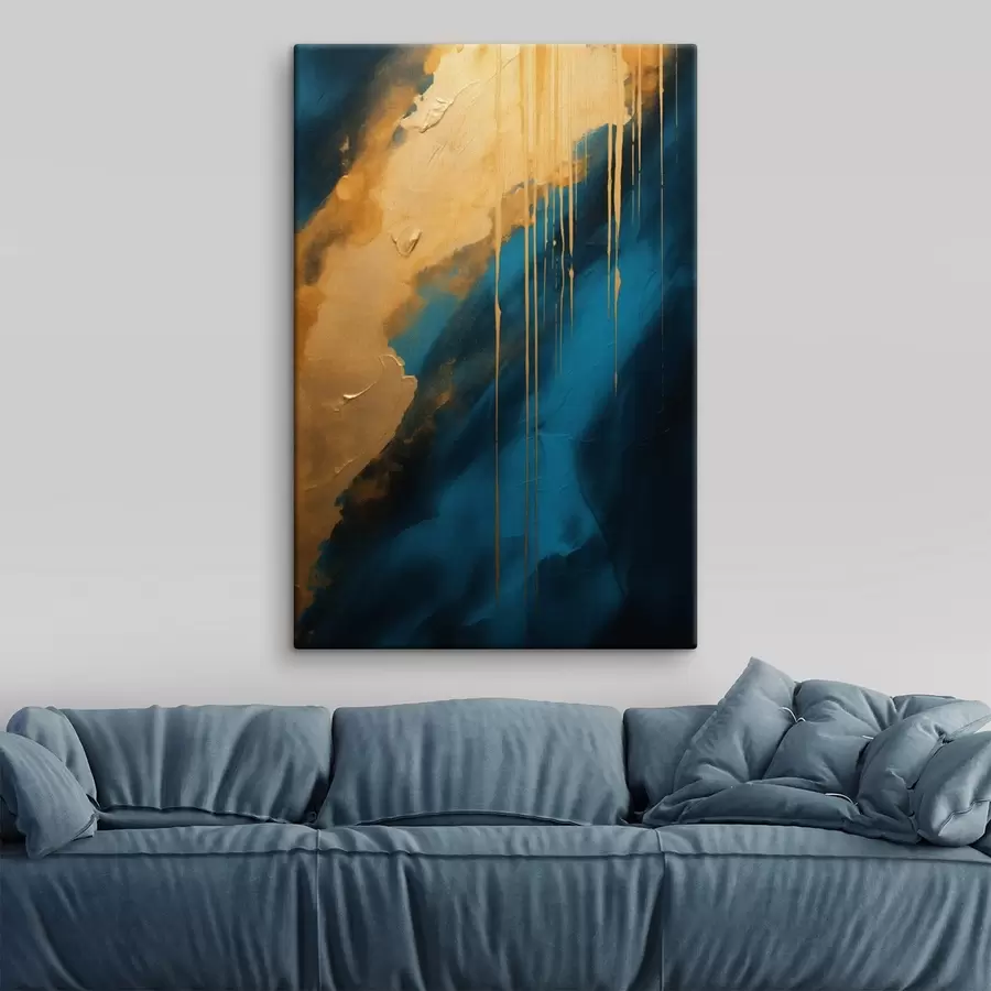 Fototapete Teal und tiefblaues Abstraktes mit fließenden warmen Akzenten s46509