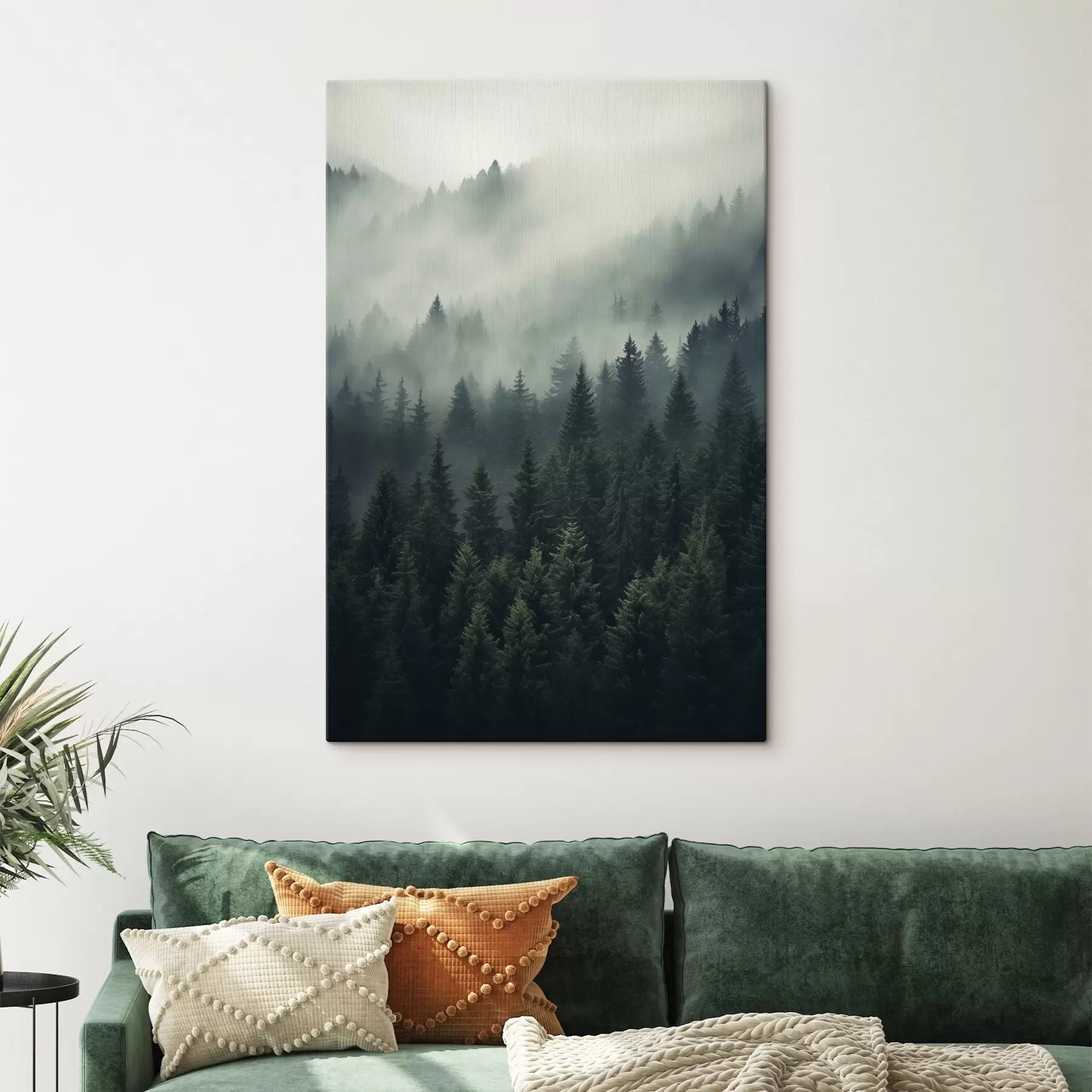 Fototapete Nebel zieht über dichten immergrünen Wald hinweg s46512