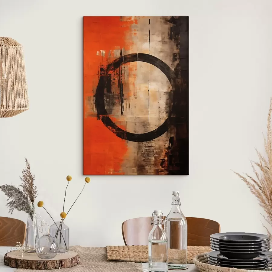 Fototapete Abstraktes Bild mit großem schwarzen Kreis und warmen Texturen s46528