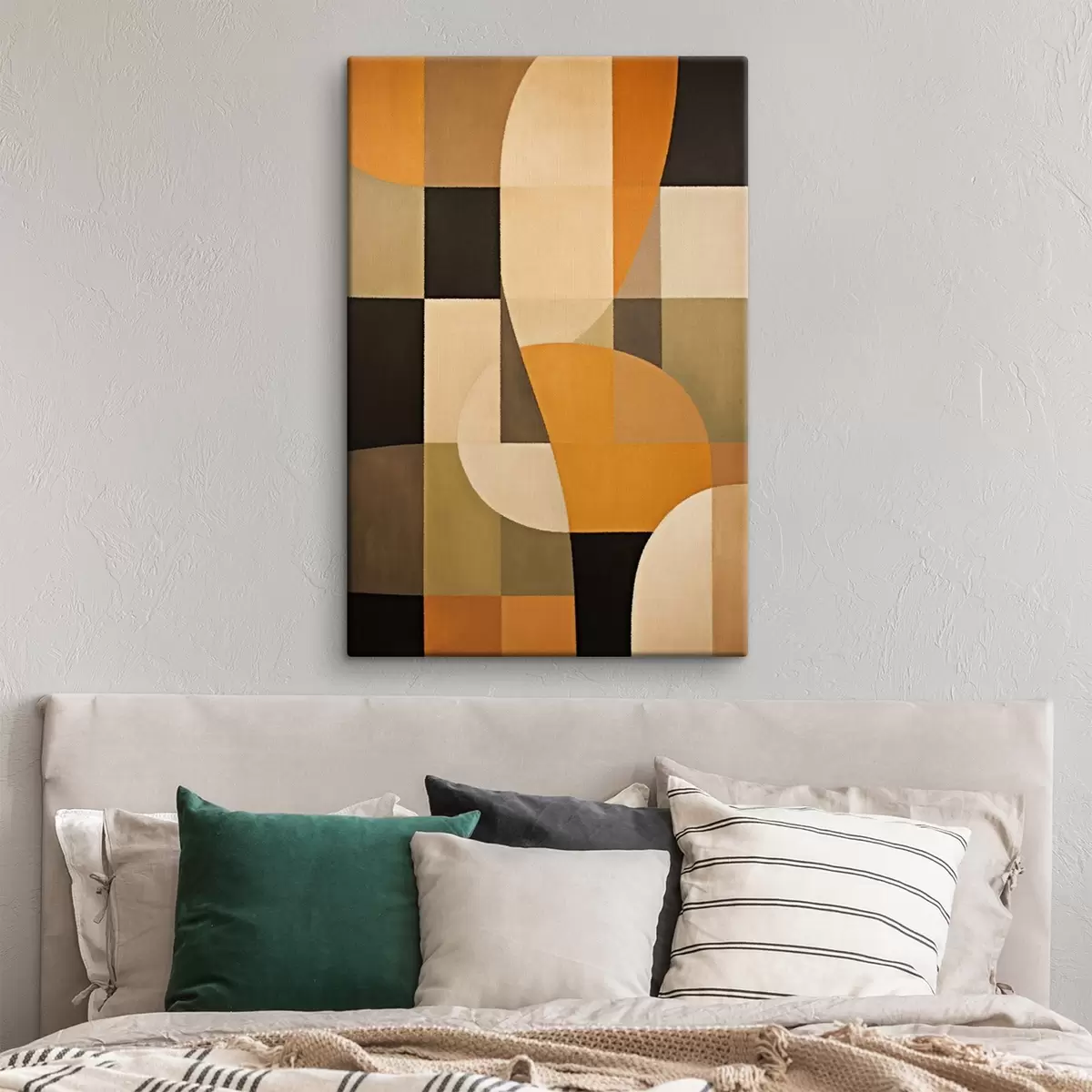 Fototapete Patchwork aus Rechtecken mit einem sanften orangefarbenen Bogen s46534