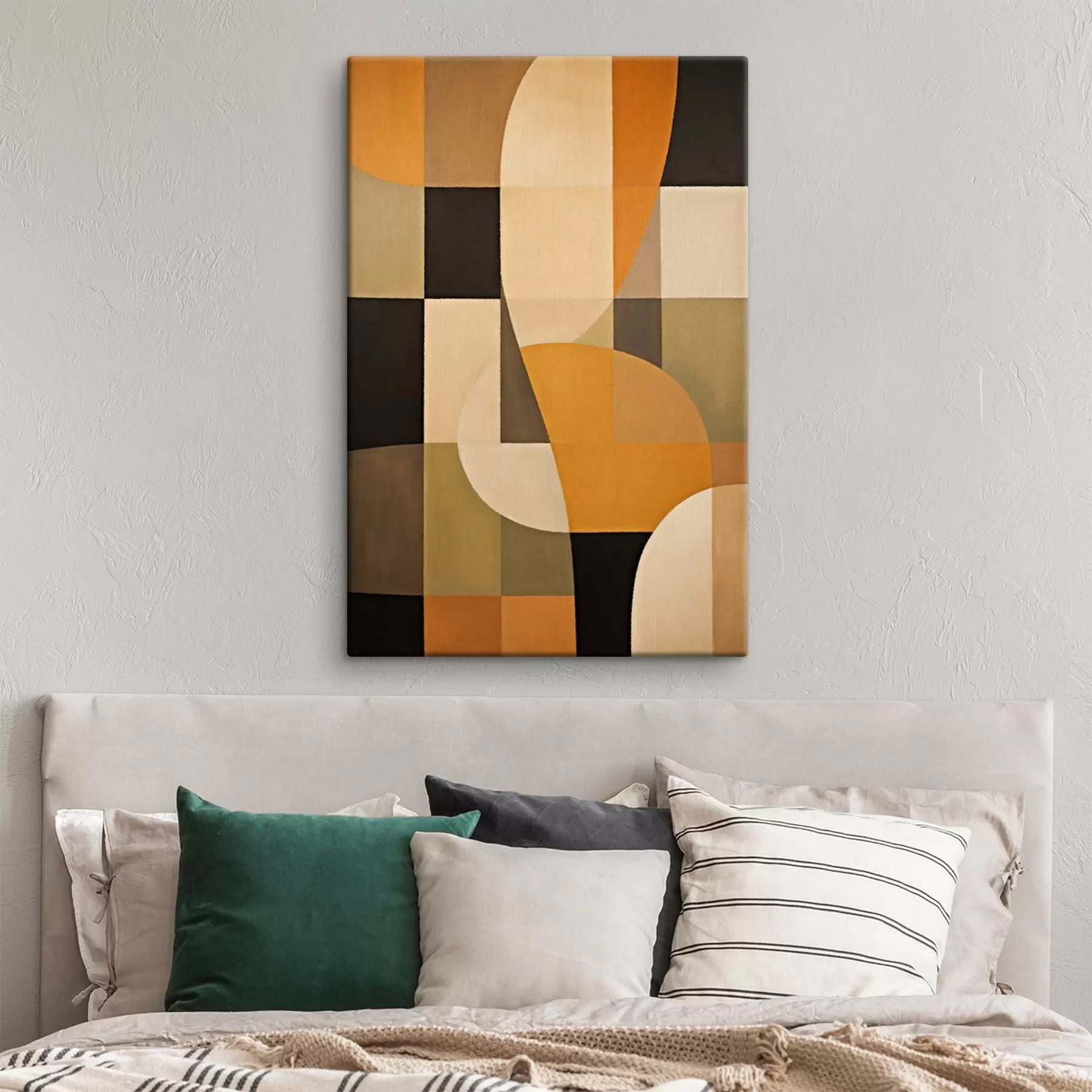 Fototapete Patchwork aus Rechtecken mit einem sanften orangefarbenen Bogen s46534