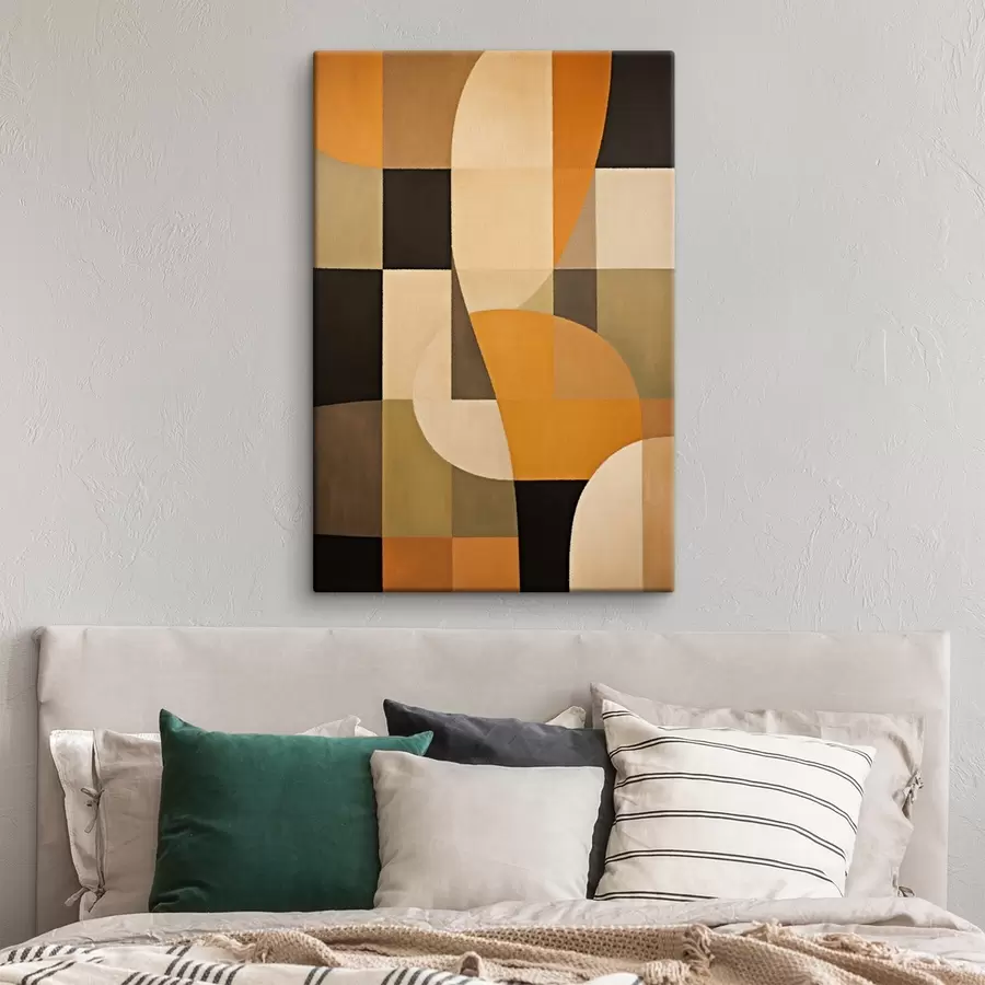 Fototapete Patchwork aus Rechtecken mit einem sanften orangefarbenen Bogen s46534