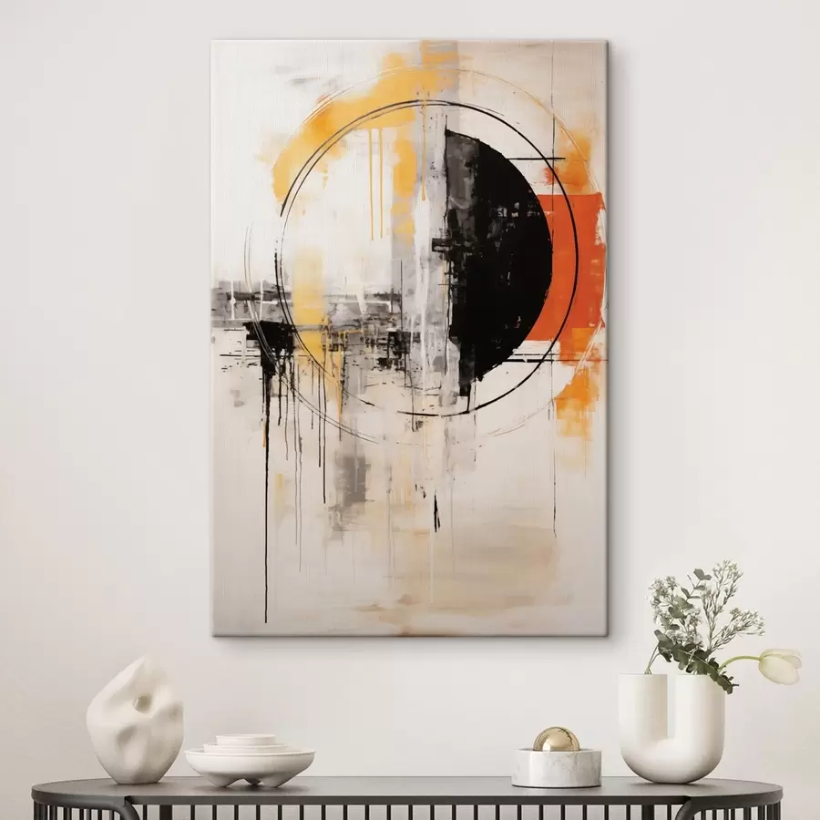 Fototapete Einfarbiger orangefarbener Kreis mit strukturierten Tropfen s46536