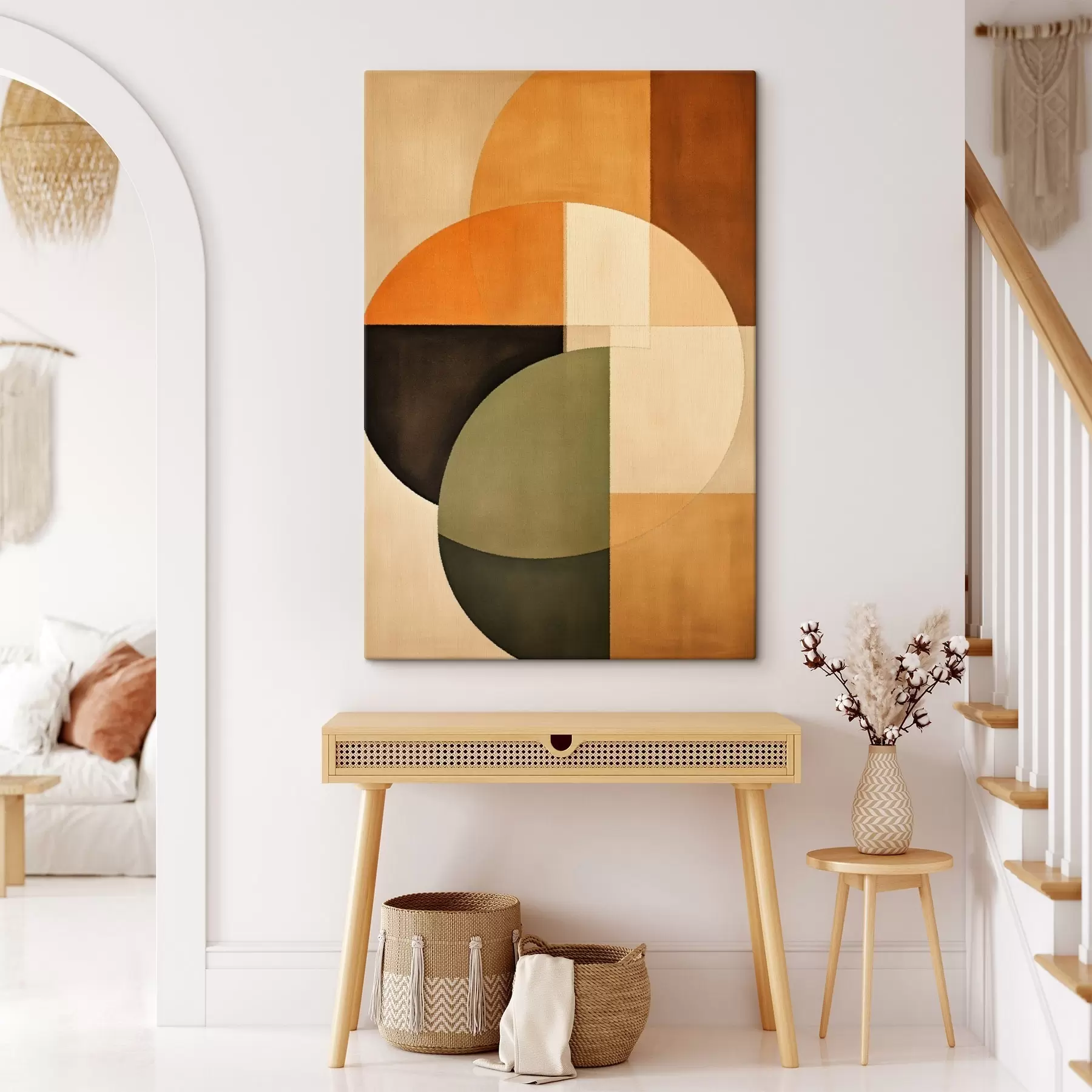 Fototapete Sich überschneidende Kreise in einer sand-olivfarbenen Palette s46537