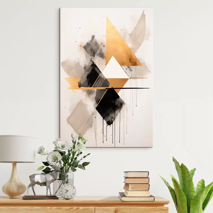 Fototapete Geometrie mit Dreiecken und einem schwarzen Rhombus, beige Striche s46539