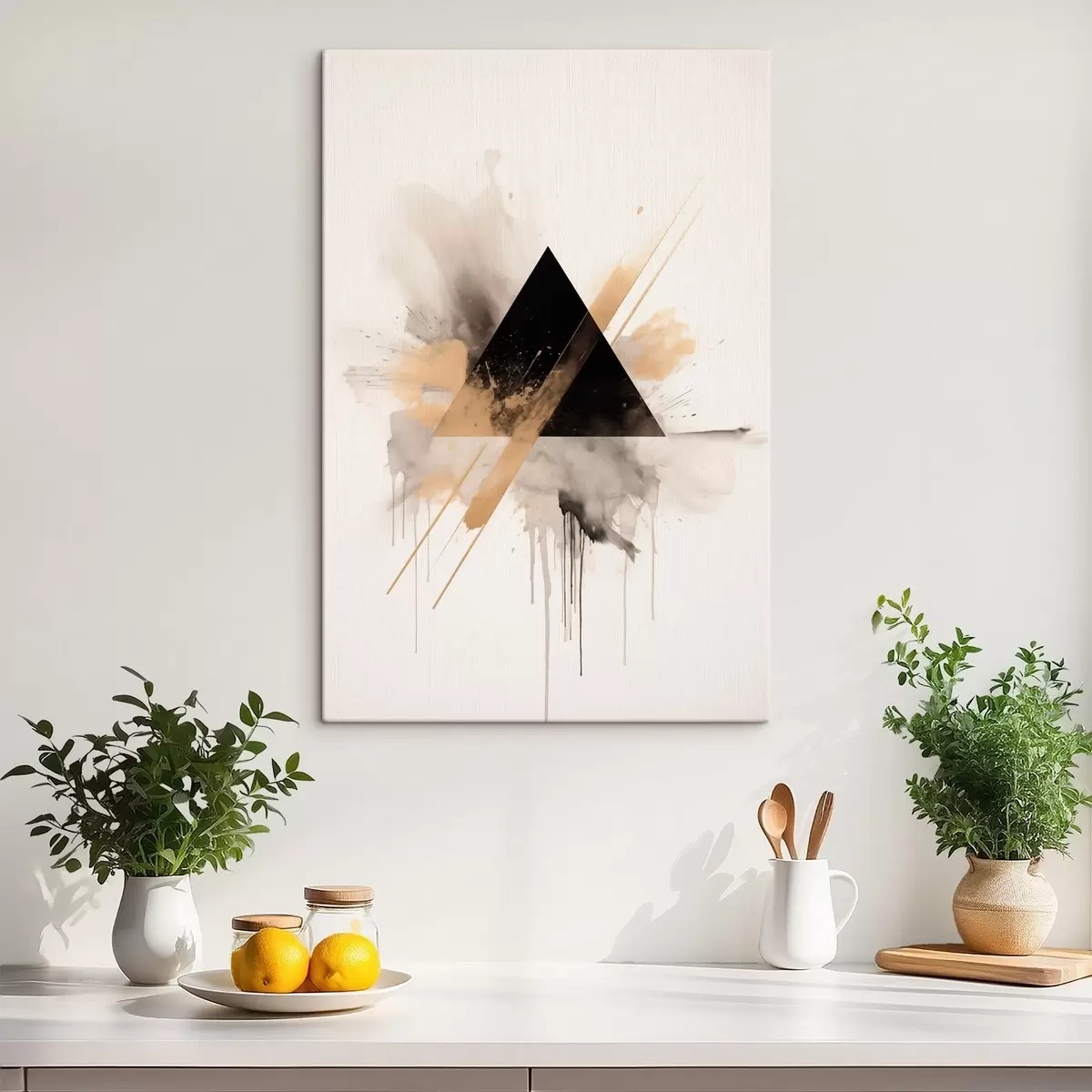 Fototapete Geometrie: schwarzes Dreieck mit hellen Sprenkeln und Linien s46540