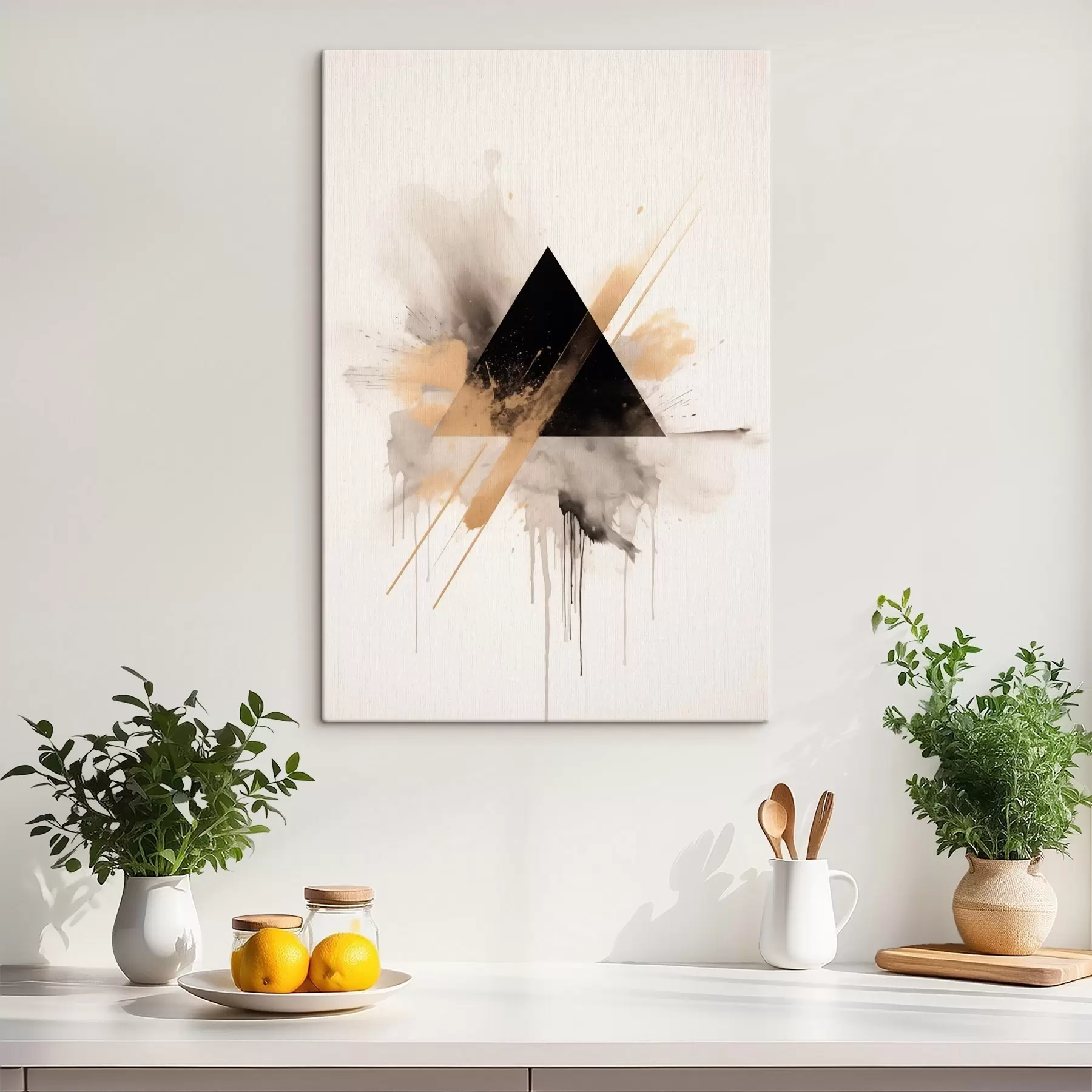 Fototapete Geometrie: schwarzes Dreieck mit hellen Sprenkeln und Linien s46540