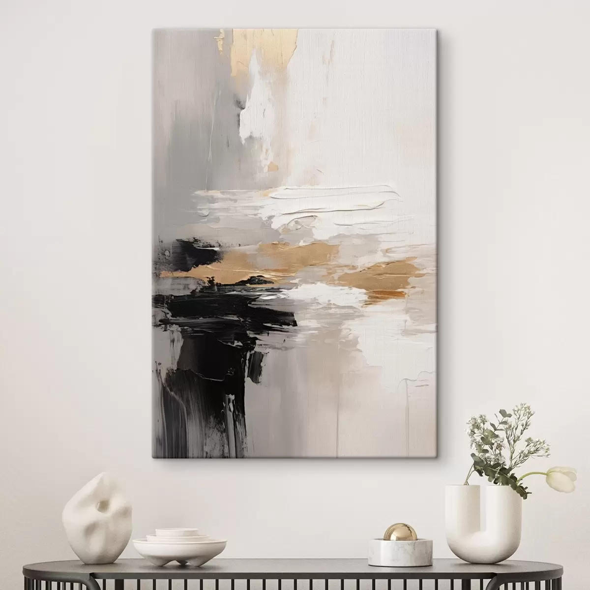 Fototapete Nudefarbene Striche mit kontrastierender schwarzer und ockerfarbener Schicht s46544