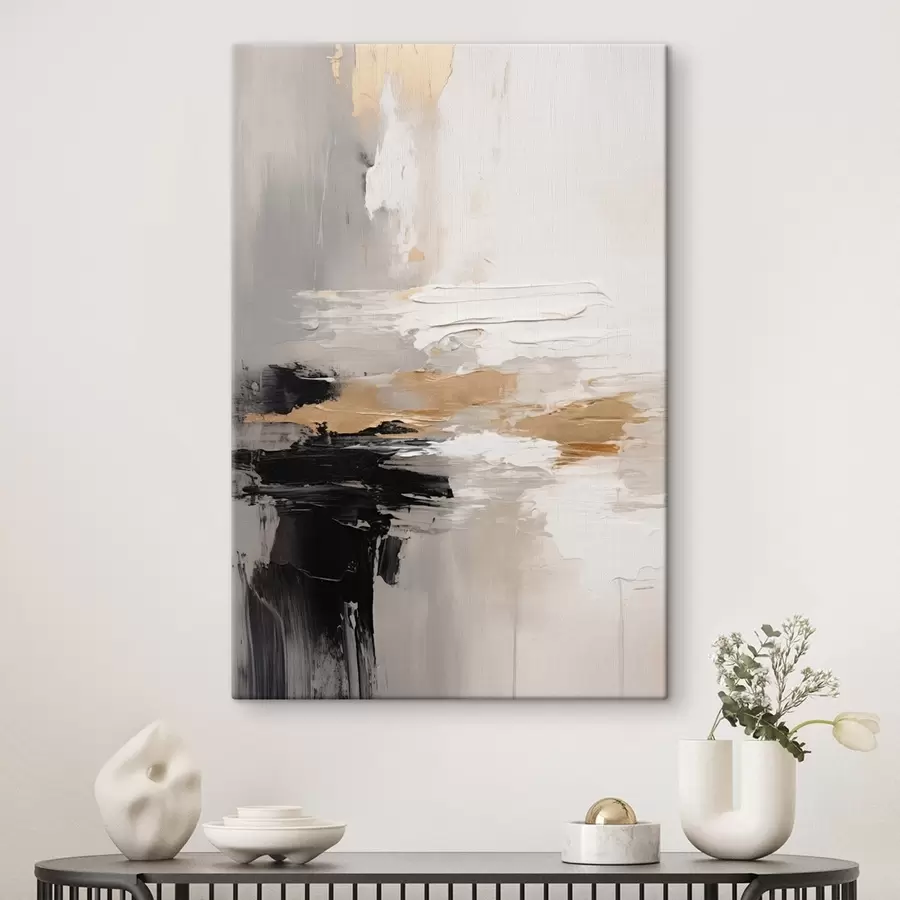 Fototapete Nudefarbene Striche mit kontrastierender schwarzer und ockerfarbener Schicht s46544