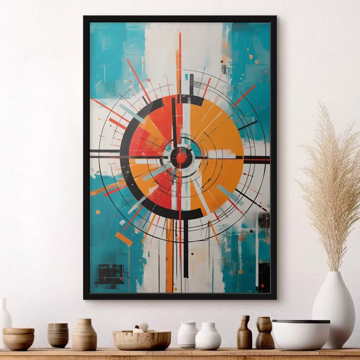 Poster Konzentrisches Ziel mit blaugrünen und orangefarbenen Segmenten f46486