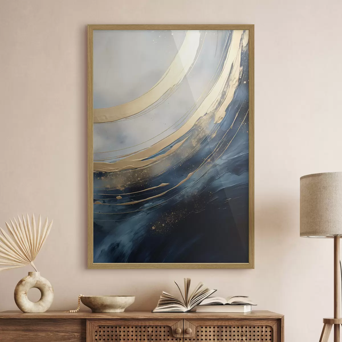 Poster Breite Leuchtbögen auf tiefblauem Hintergrund f46487